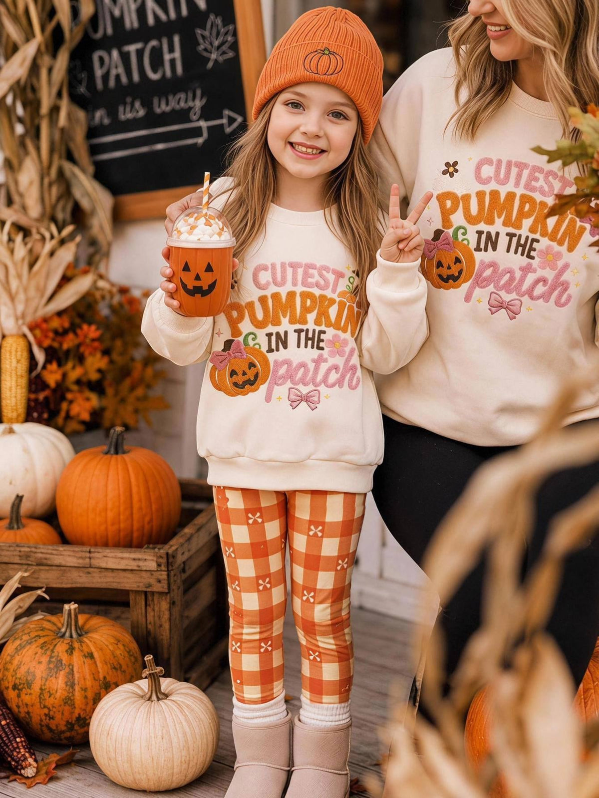Girls Halloween Pumpkin Bow Sweatshirt & Leggings Set – Ages 4–7