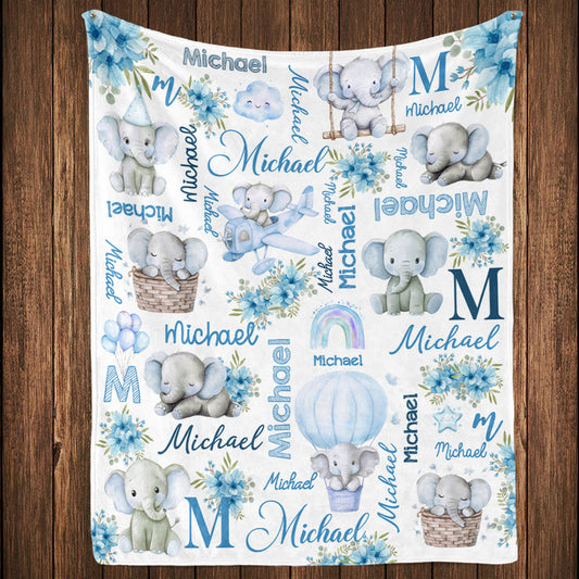 Personalized Elephant Blanket for Daughter – Custom Back to School Fleece Gift