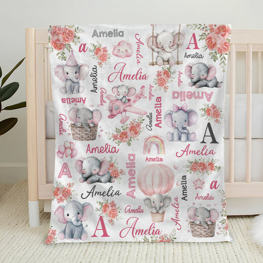 Personalized Elephant Blanket for Daughter – Custom Back to School Fleece Gift