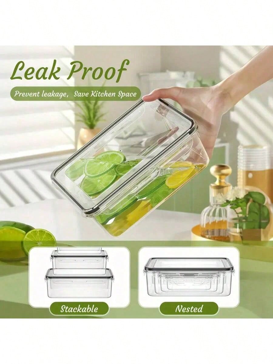 Refrigerator Storage Box, Fruit Fresh-Keeping Container, Large Capacity Container, Airtight & Leak-Proof, Freezer , Microwave , Heat Resistant Up To 120°C Without Deformation