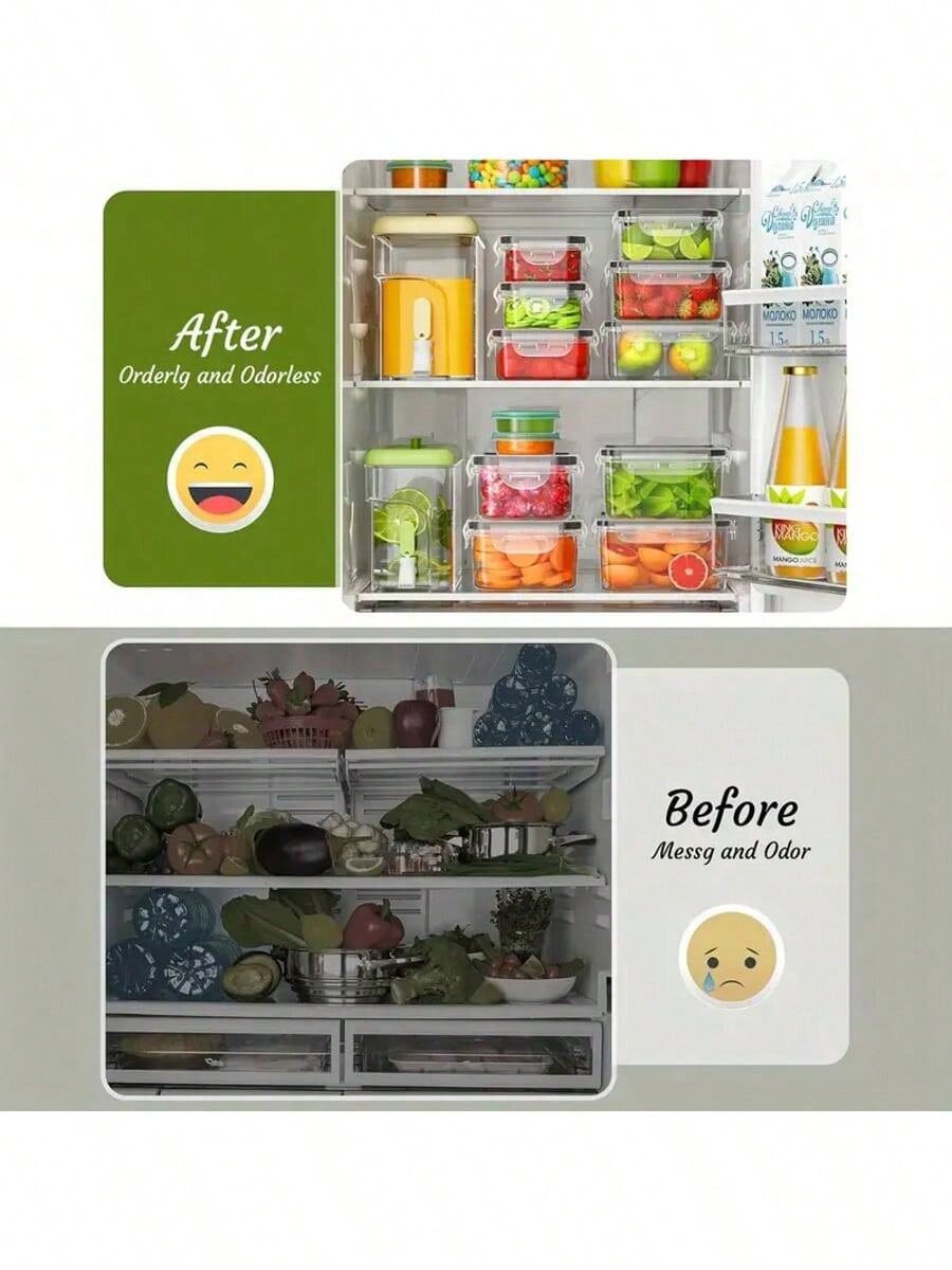 Refrigerator Storage Box, Fruit Fresh-Keeping Container, Large Capacity Container, Airtight & Leak-Proof, Freezer , Microwave , Heat Resistant Up To 120°C Without Deformation