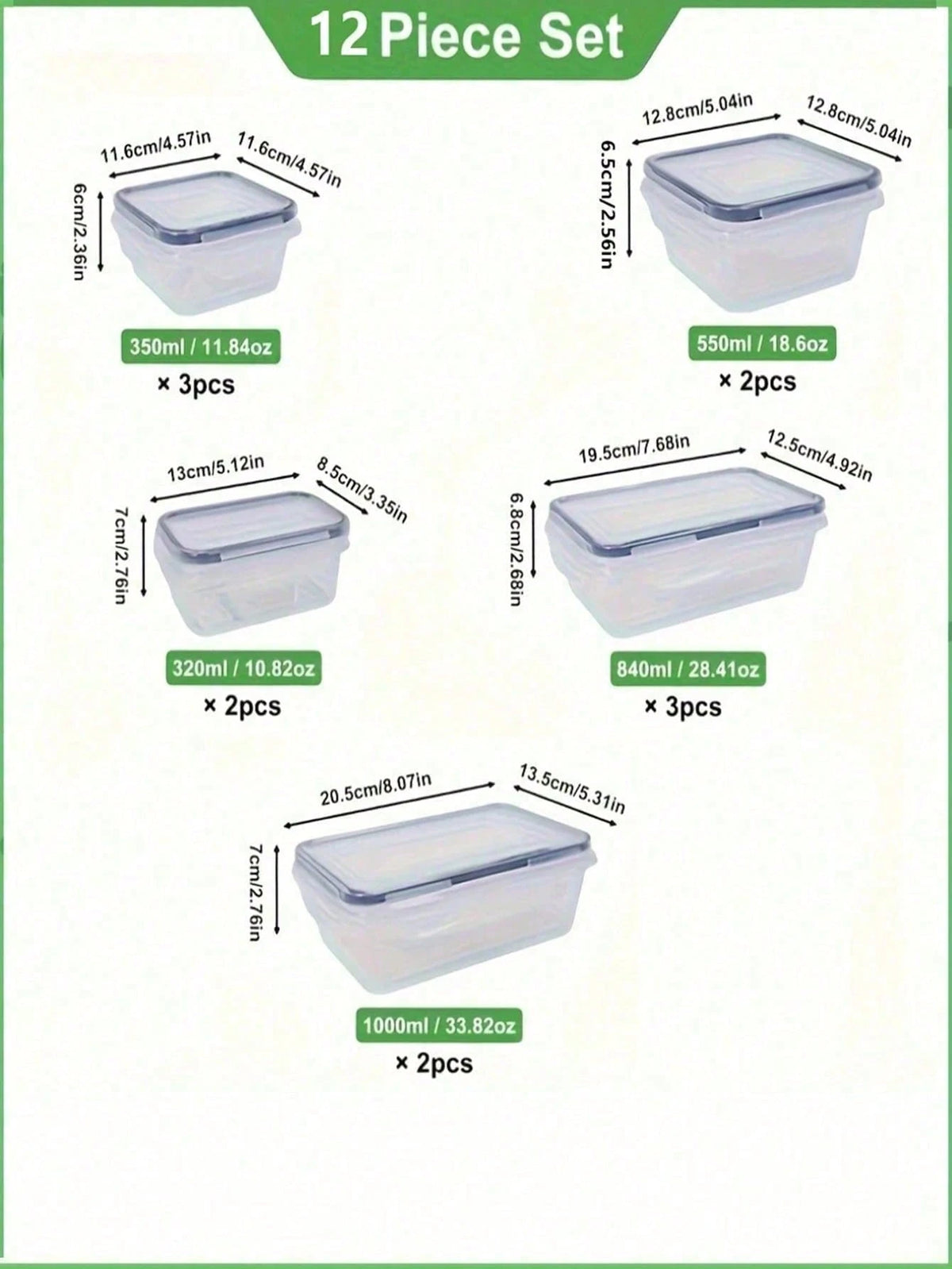 24-piece food storage set with 12 containers