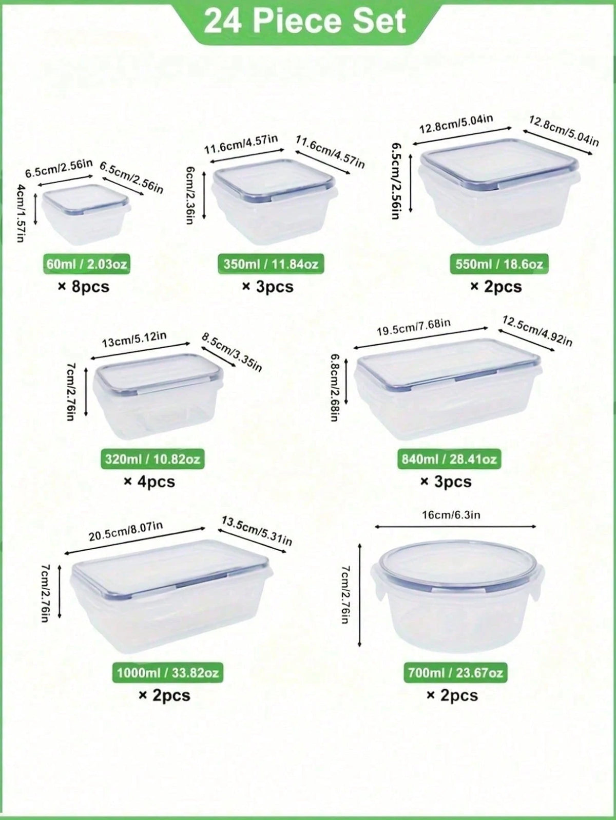 48-piece food storage set with 24 containers