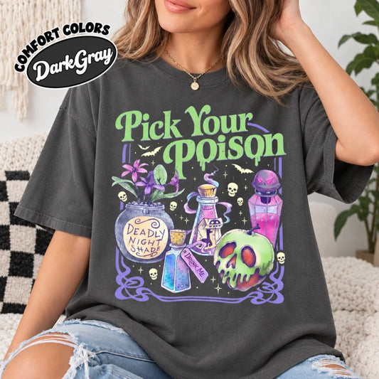 Pick Your Poison Vintage Halloween Graphic Tee – Oversized Spooky Potion T-Shirt