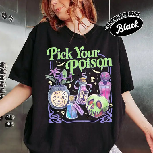 Pick Your Poison Vintage Halloween Graphic Tee – Oversized Spooky Potion T-Shirt